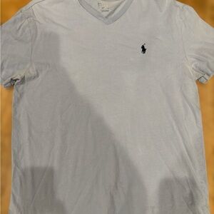 Mens POLO RALPH LAUREN Cotton Tshirt Sz Med 180/100A V Neck Shirt Casual Blue
